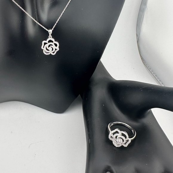 Shining White Sapphire Ring and Pendant Set - Sterling Silver with 18" Chain - Picture 2 of 14